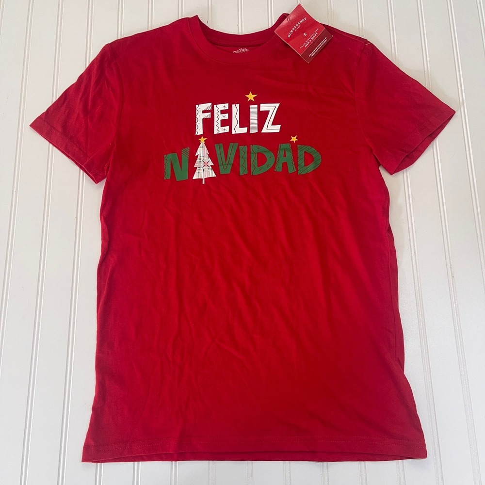 NWT Wondershop Target Mens Feliz Navidad Christmas Graphic Tee Red Small New